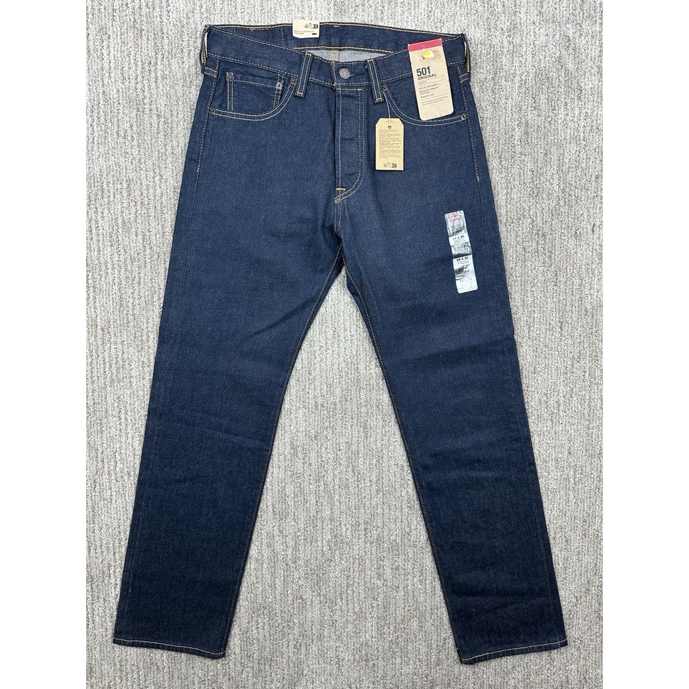 NWT Levis 501 Original Fit Jeans Mens 29x30 Dark Wash Straight Leg Denim Stretch